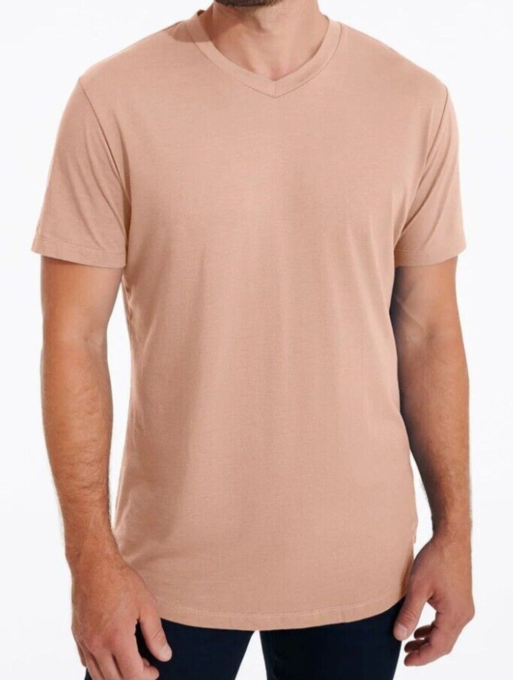 Swet Tailor Softest V-neck T-shirt Shirt Pearl Blush Sz XXL Supima Cotton Model